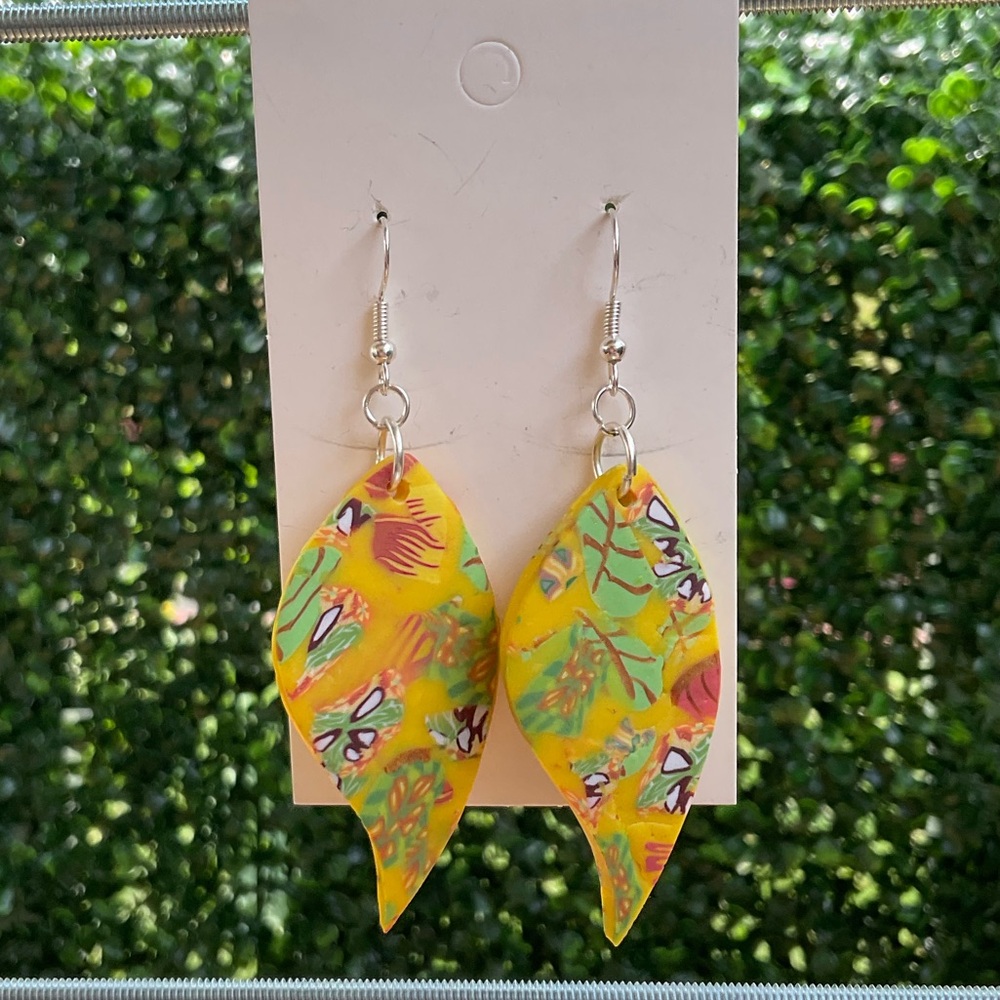 Handmade Polymer Clay Earrings Yellow with Design